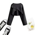 thumbnail image 2 of Fgnfyis Women Short Knit Sweater Long Sleeve Solid Round Neck Irregular Hem Loose Pullover Black One Size, 2 of 3