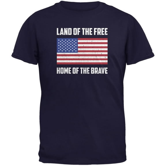 4th of July Land of the Free American Navy Adult T-Shirt - Small