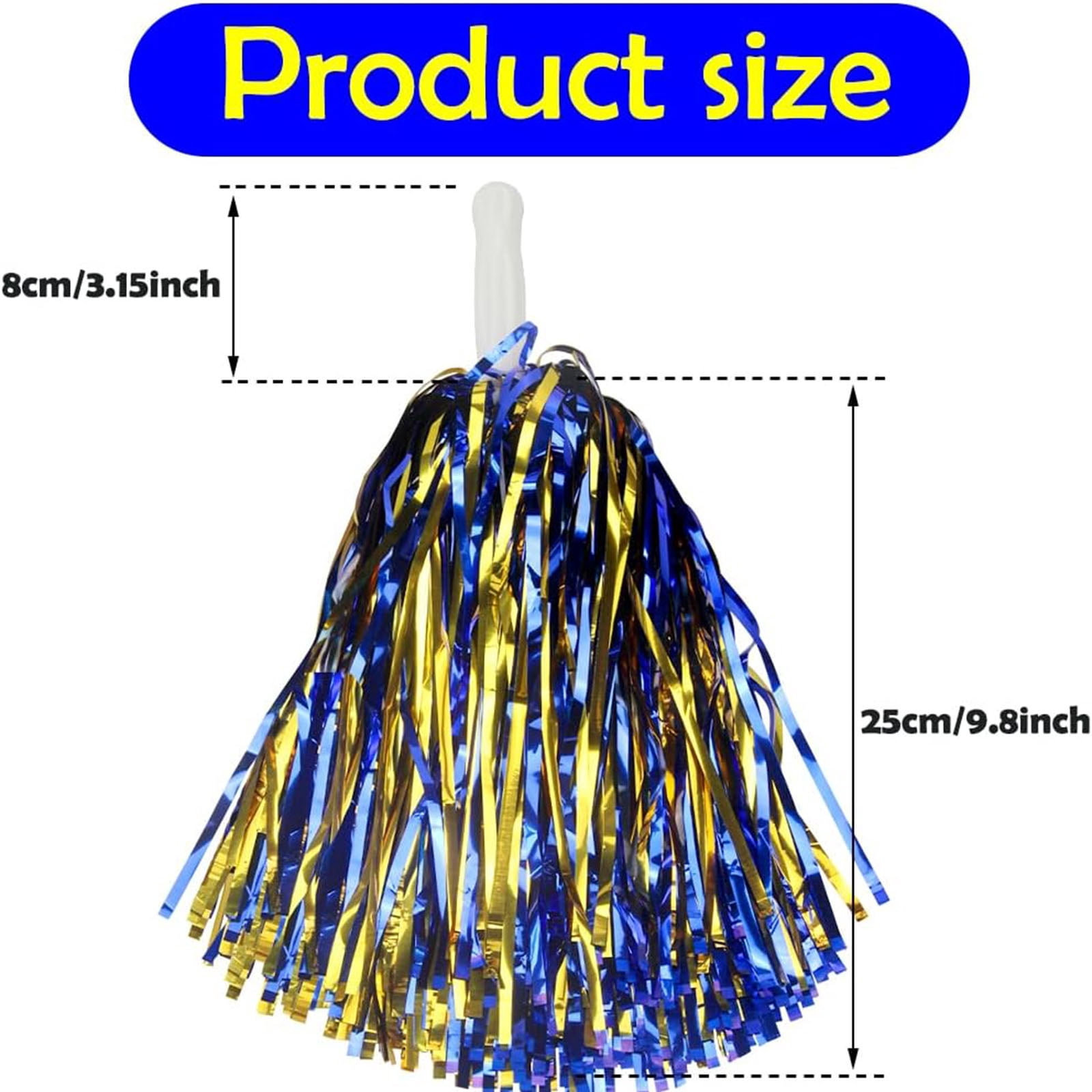 12-Pack Cheerleading Pom Poms, Metallic  Pom Poms Bulk with Handles, Plastic Sports Pom Poms for Cheerleading, Dance & Parties