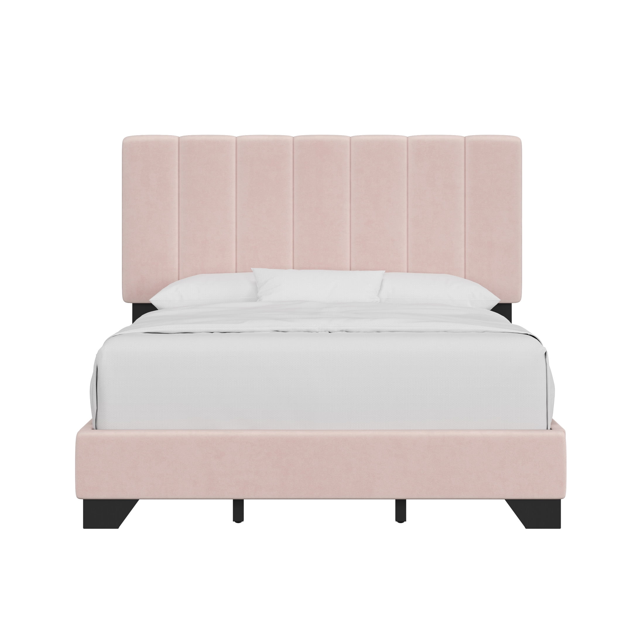 Reece Channel Stitched Upholstered Queen Bed, Light Pink, by Hillsdale Living Essentials