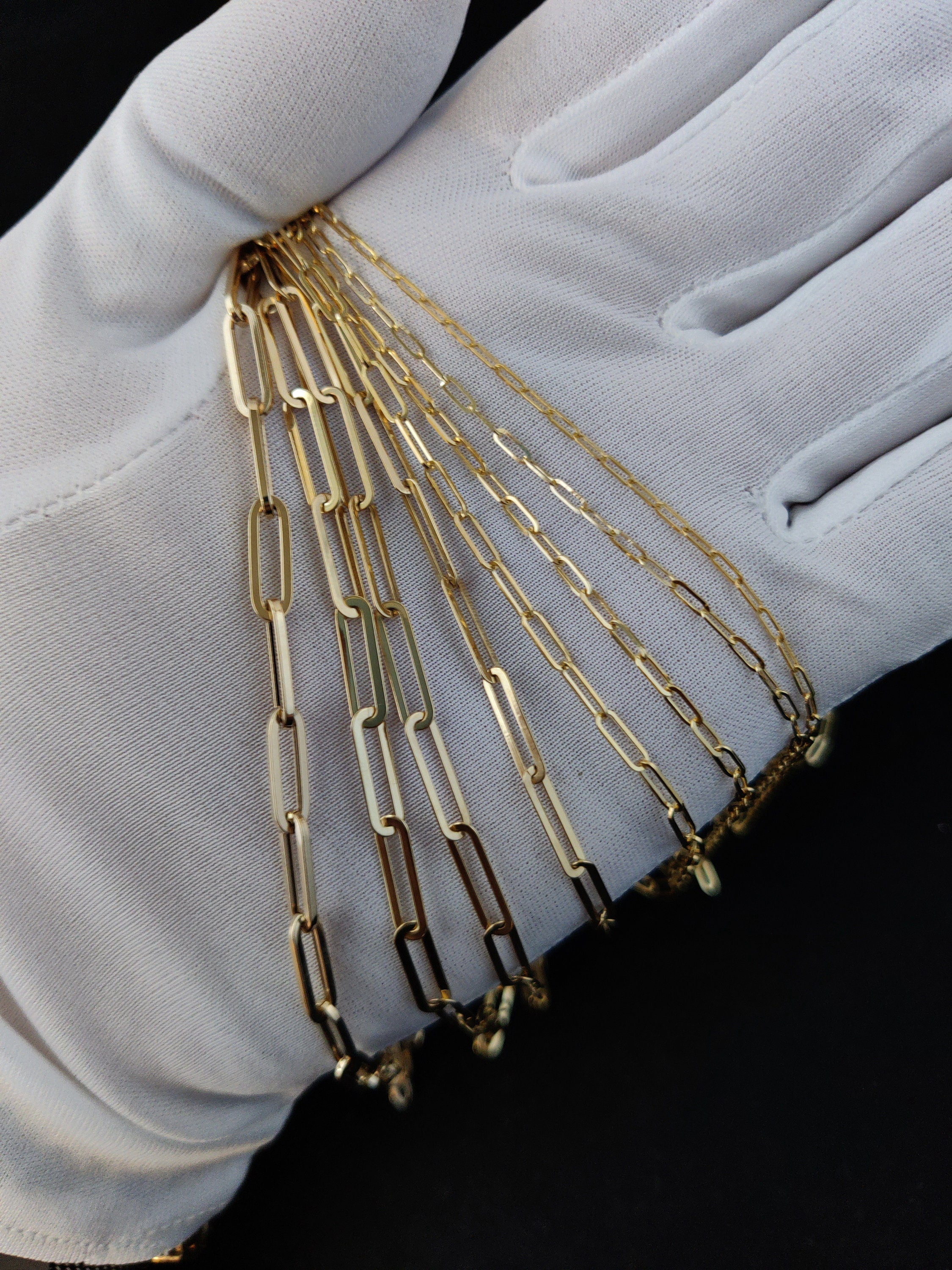 14k SOLID Gold Italian Style Paperclip Chain, 1.5mm - 4.5mm Women Necklace, 14k Italian Style Paperclip,  14k Yellow Gold Paperclips (Width:3.2mm; Necklace length:18;)