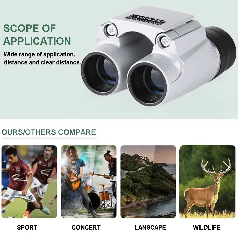 500x25 High Power HD Low Light Level Night Vision Binoculars Portable Travel 5000M Long Range Folding Mini Telescope Optics