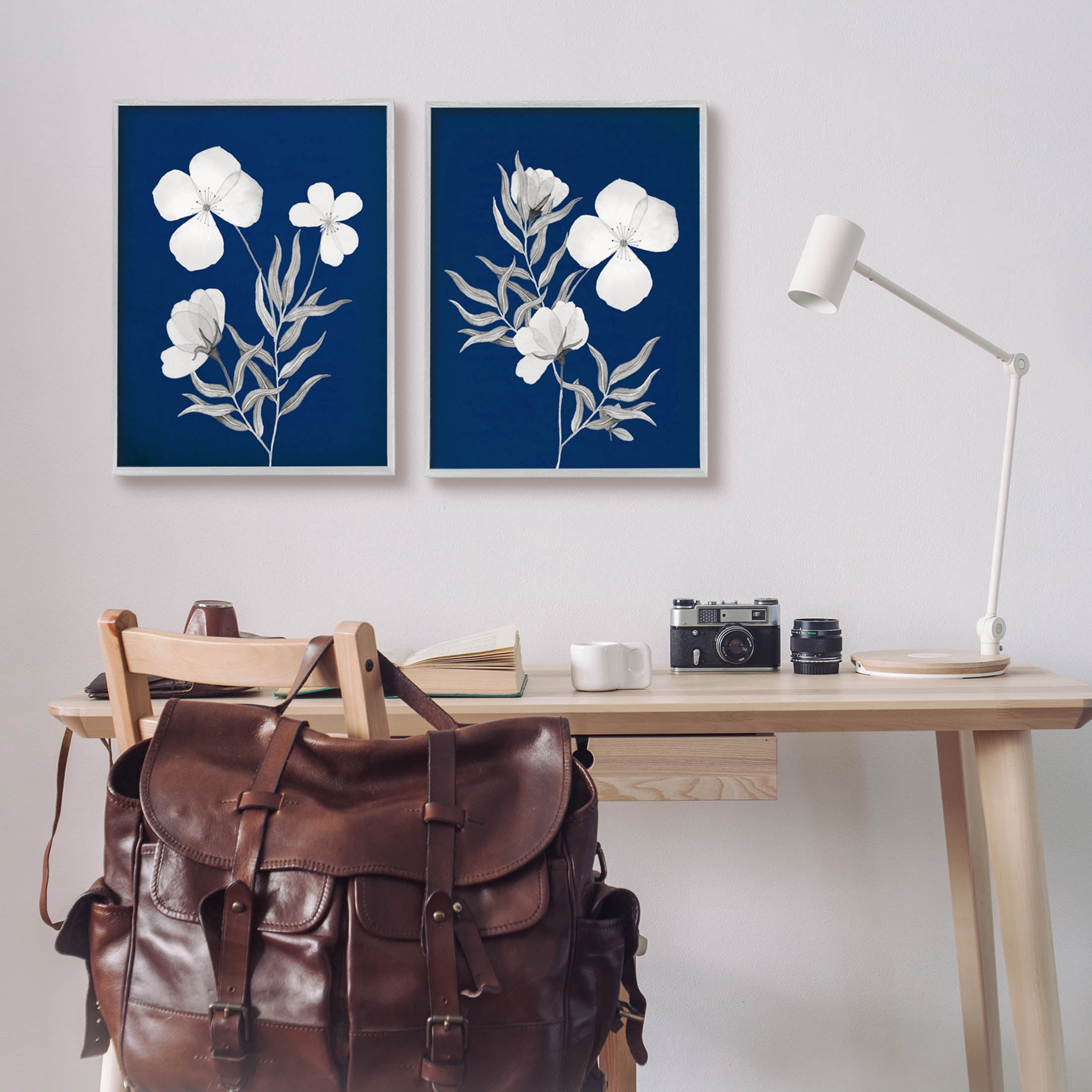 Stupell Industries Bold White Anemone Sprigs Graphic Art Gray Framed Art Print Wall Art, Set of 2, Design by Kourtni Gunn
