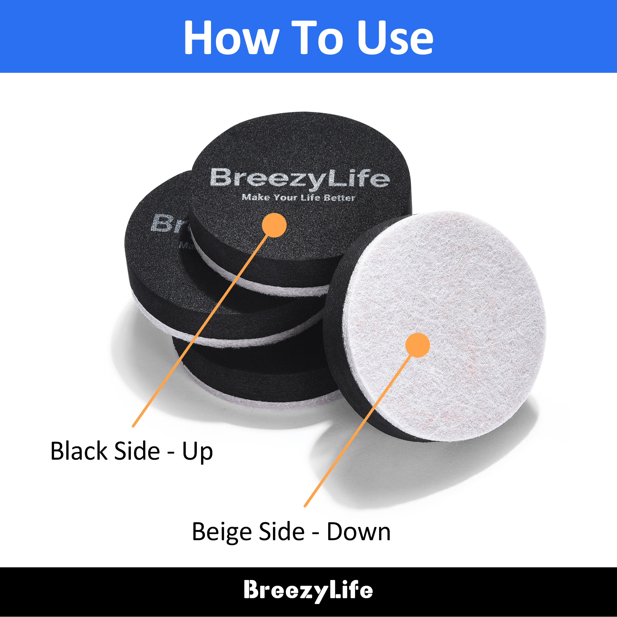 BreezyLife 2 1/2-inch Beige Round Felt Furniture Sliders for Hardwood Floors,16 Pack Pads