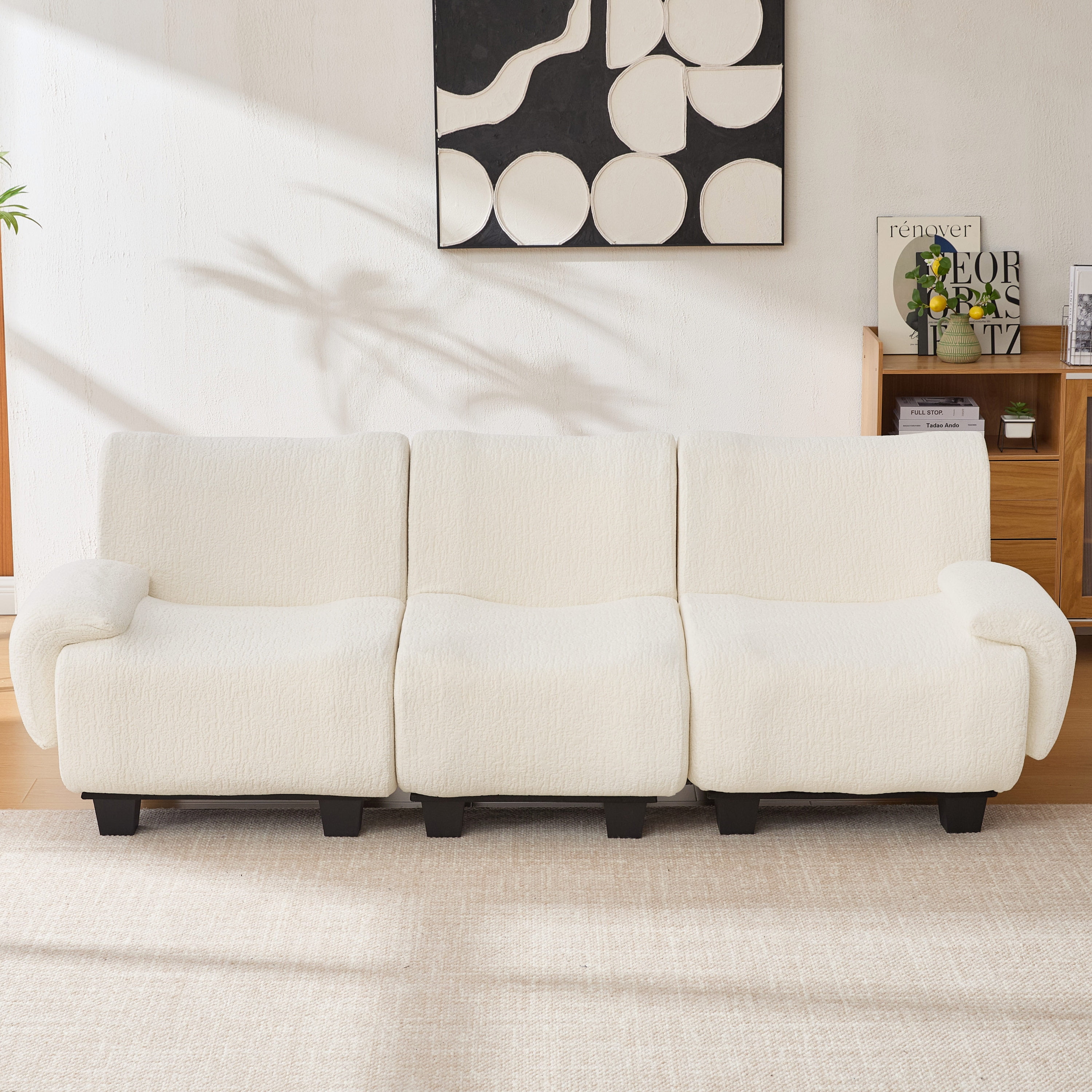 Euroco Modern 3-seater Sofa 94.5" Sofa Couch Chenille Upholstered Sofa with Curved Armrests for Living Room, Apartment, Guest Room, Beige