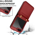 thumbnail image 3 of Crossbody Wallet Case for Samsung Galaxy Z Flip 5 Case with 2-Card Credit Card Holder Slot Shockproof Cover Slim Fit PU Leather Protective Phone Case for Women Men-Red, 3 of 12