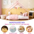 thumbnail image 5 of SESSLIFE Montessori Floor Bed, Twin Size Toddler Bed with Roof and Guardrail, House-Shaped Design, No Box Spring Needed, Toddler Bed Frame for Kids, Pink, 5 of 7