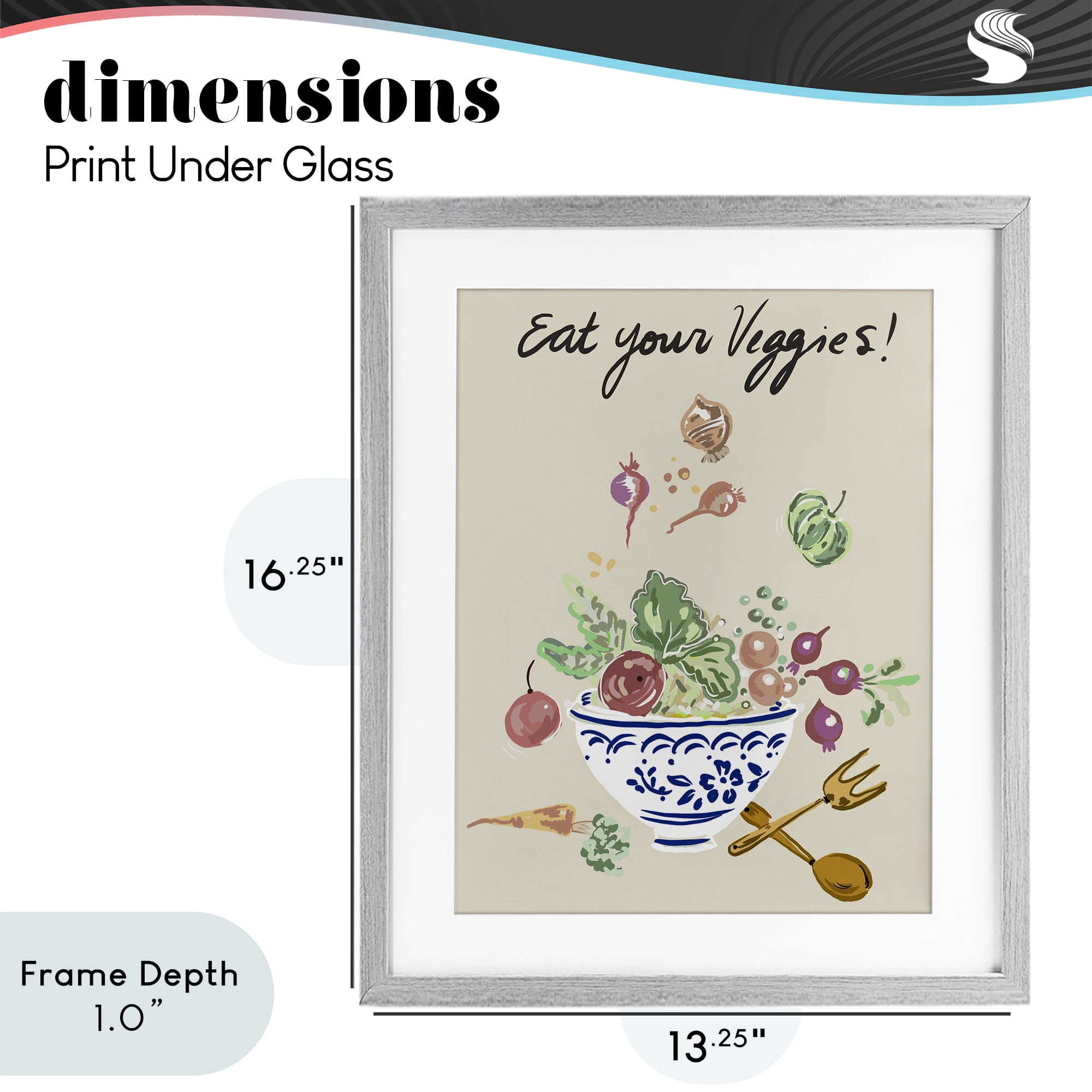 Stupell Industries Eat Your Veggies Bowl Gray Framed Print Under Glass, design by Ani Del Sol