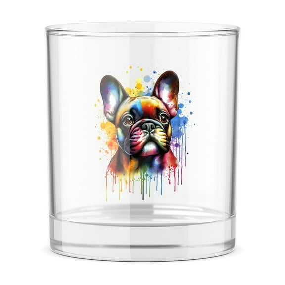 Watercolor Drip French Bulldog Pop Art Colorful Portrait Artwork 11oz Whiskey Glass Mug Dog Lover Gifts Whiskey Cocktail Glasses Cup - 01009