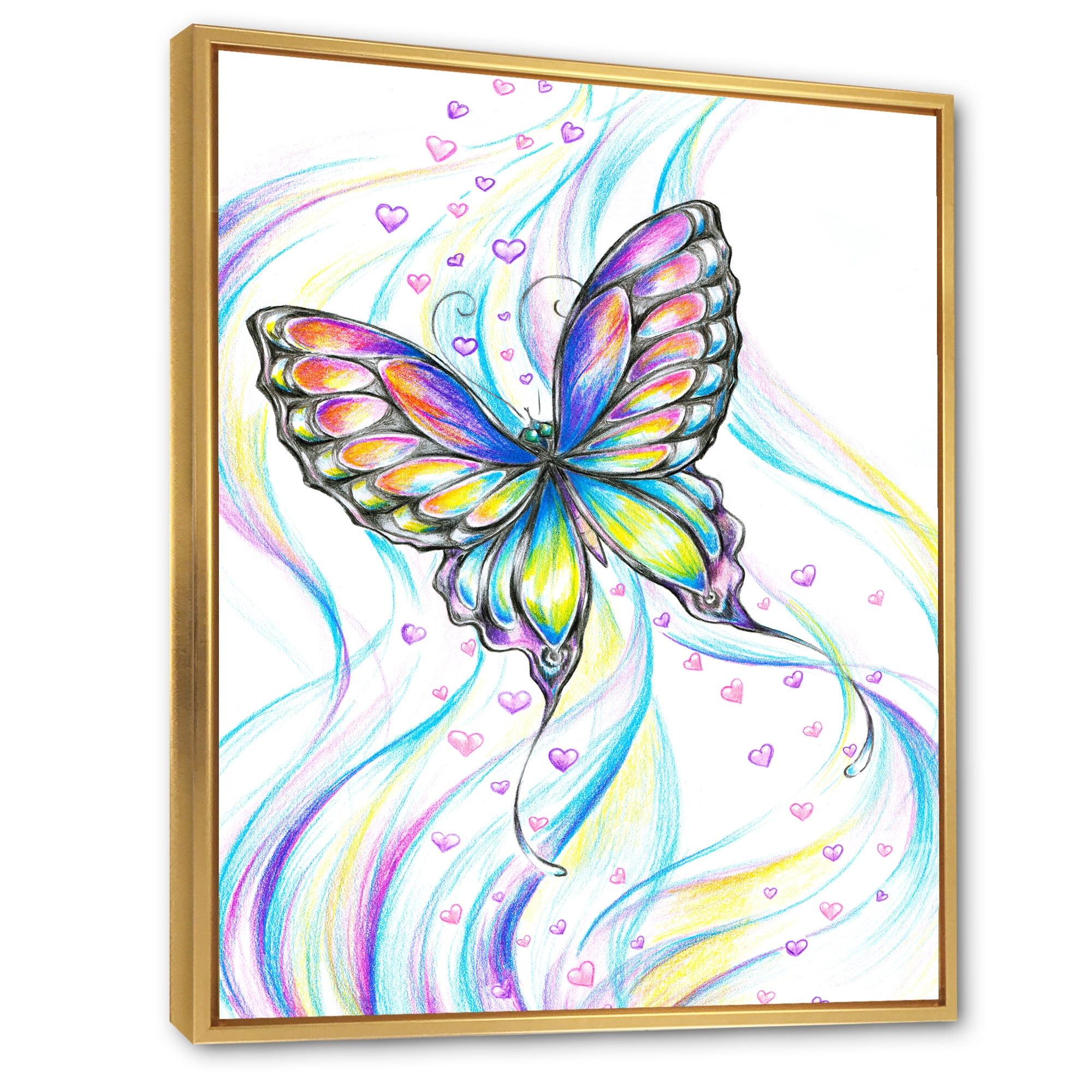Designart 'Iridiscent Colorful Butterfly' Traditional Framed Canvas Wall Art Print