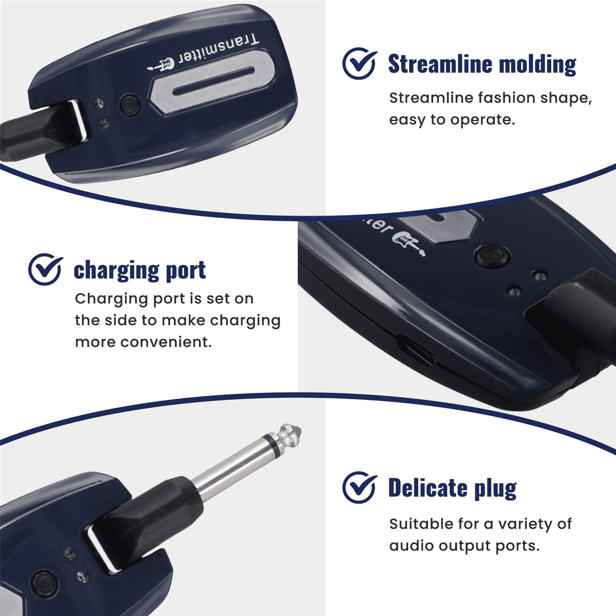 Guitar Wireless System USB Rechargeable Wireless Guitar Transmitter Receiver Electric Guitar Bass Wireless System,A