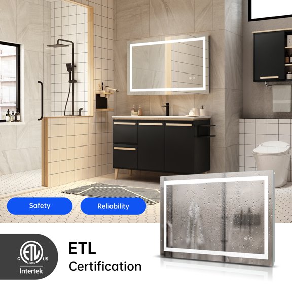 DFITO 36"X28" LED Lighted Bathroom Wall Mounted Mirror with High Lumen Anti-Fog Separately Control,Dimmer Function