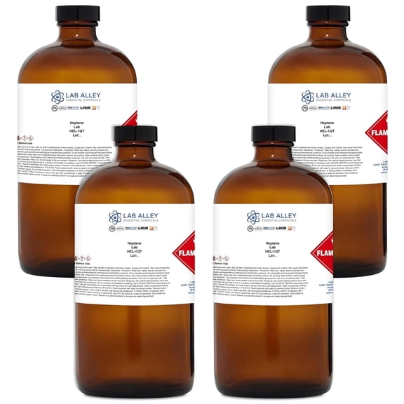 Lab Alley Heptane Lab Grade Solvent for Extraction, Cleaning & Lab Use, Pack of 4 x 1 Quart Bottles