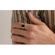 Solid 925 Sterling Silver Flat Black Onyx Cushion Gemstone Christmas Men's Ring