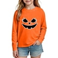 thumbnail image 5 of Xdegoge Girls Glow in the Dark Pumpkin Face Crewneck Sweatshirt, Kids Long Sleeve Happy Halloween Fall Casual Pullover Tops for Daily Holiday Wear, 5 of 9