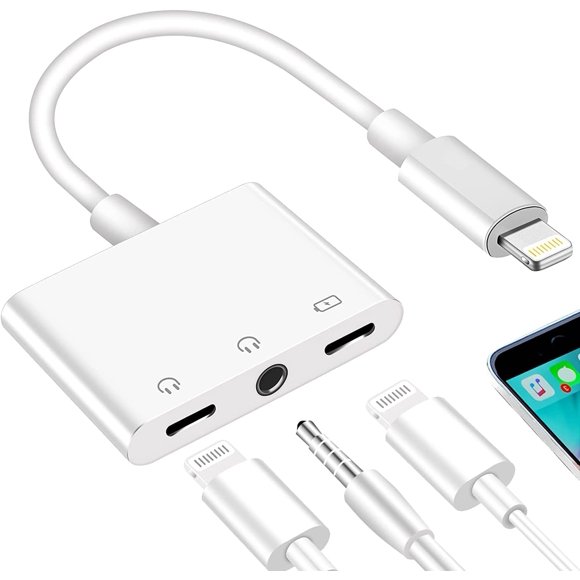 3.5mm Headphone Splitter for iPhone iPad 3 in 1 Earphone Jack Adapter with Fast Charging Lightning Audio Jack Connector Compatible for iPhone 14 13 12 11 X XR XS 8 7 iPad