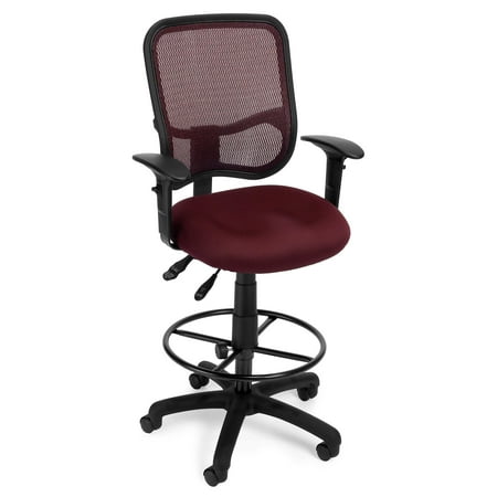 OFM Mesh Comfort Series Fabric Ergonomic Task Arm Stool, Wine 845123011720