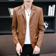 thumbnail image 3 of Abrigo de cuero para hombre, blazer de un solo pecho, chaqueta de traje para hombre, corte entallado, de alta calidad, nuevo en ropa de moda de estilo coreano, 3 of 5