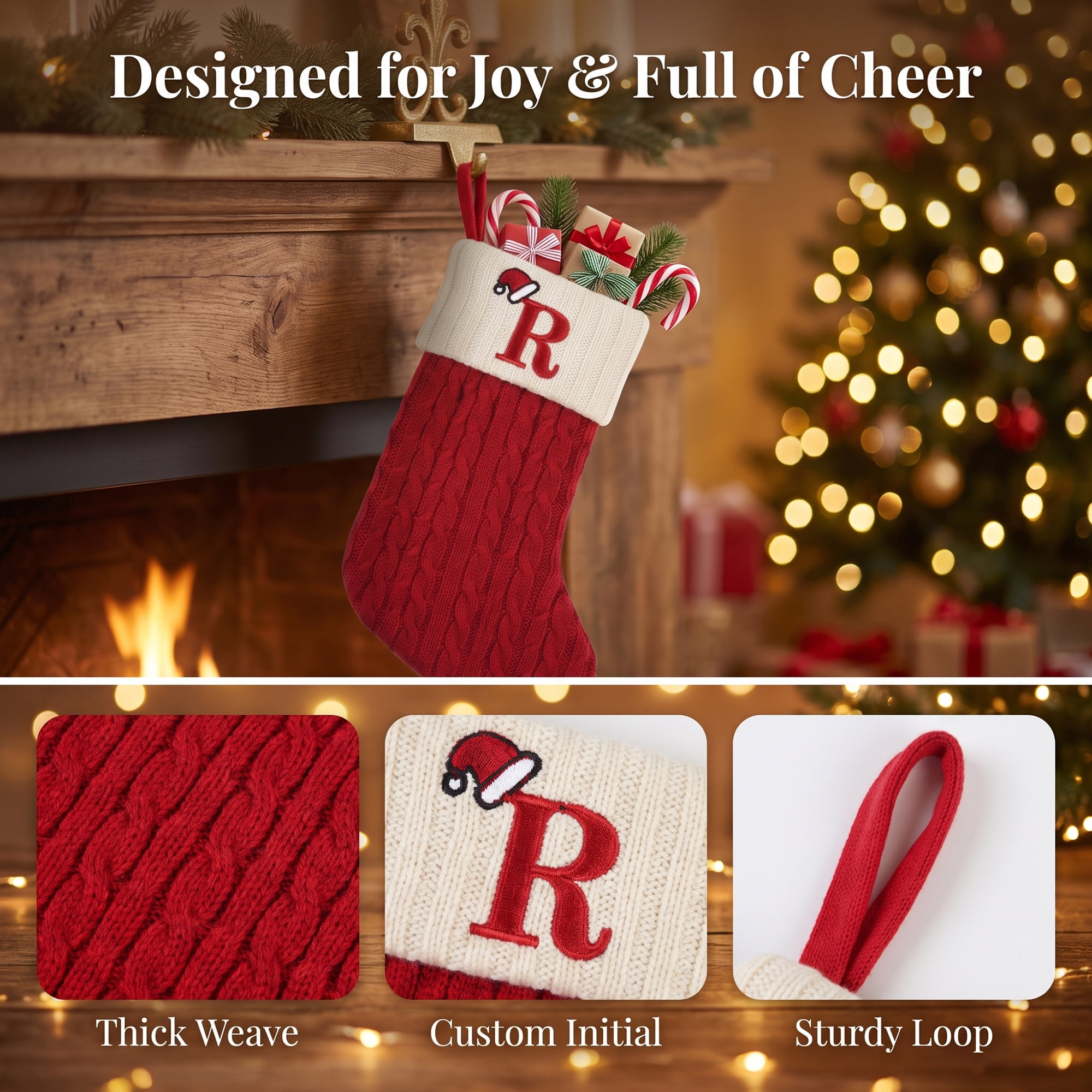 Unique Bargains Cartoon Christmas Luxury Grand Hearth Accent Stocking Letter R 8"