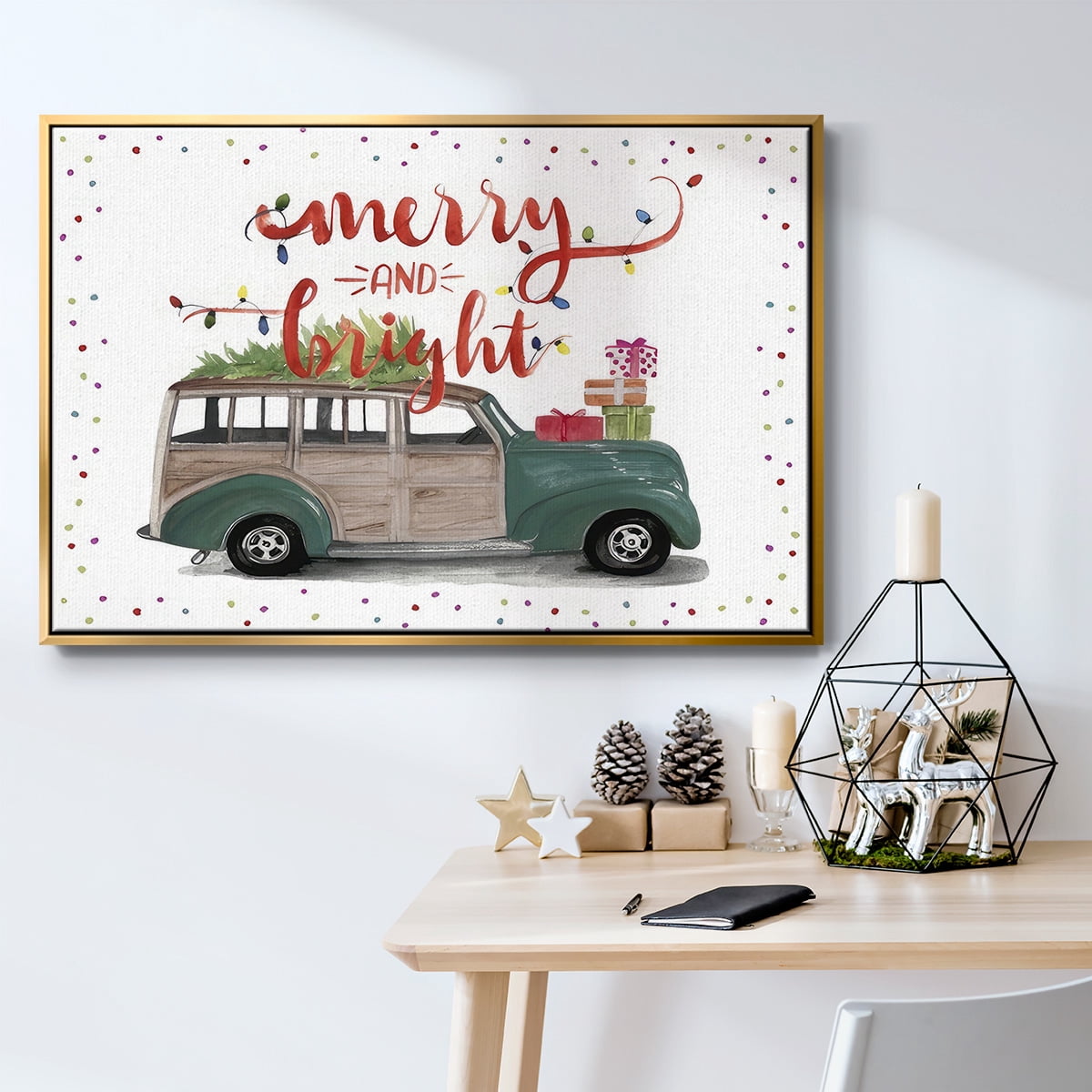 Christmas Cars Collection A - Framed Gallery Wrapped Holiday Canvas - 25 x 37 - Gold Frame