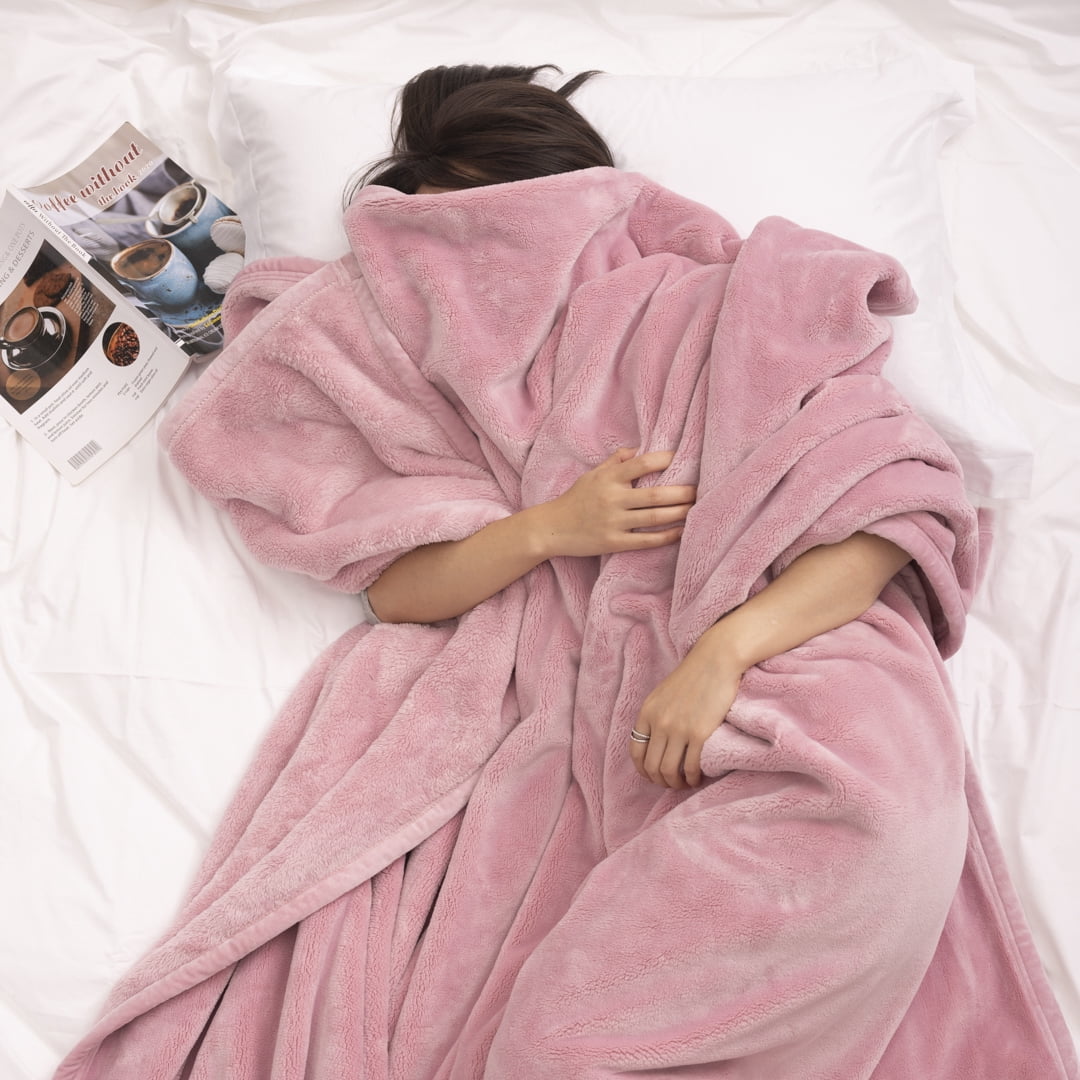 Mellowdy Extra Thick Hearty Plush Blanket - 500GSM Queen Warm Blanket for Winter, Fall, Couch, Bed (Brushed Pink, 90x90 inches)