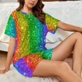 thumbnail image 6 of Bingfone Glitter Rainbow Print Pajamas Sets for Women Soft Short-Sleeved Pjs with Lounge Shorts Two Piece Sleepwear, 6 of 8