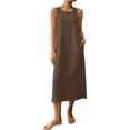 thumbnail image 5 of Ayolanni Cotton Linen Dresses for Women 2026 Brown Crew Neck Sleeveless A-Line Maxi Dress Flowy Going Out Solid Work Sundress S, 5 of 9