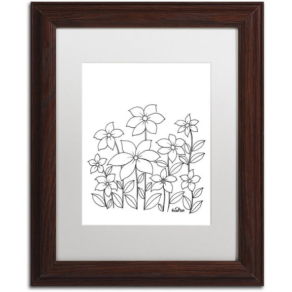 Trademark Fine Art "Simple Flower Doodle 1" Canvas Art by KCDoodleArt White Matte, Wood Frame