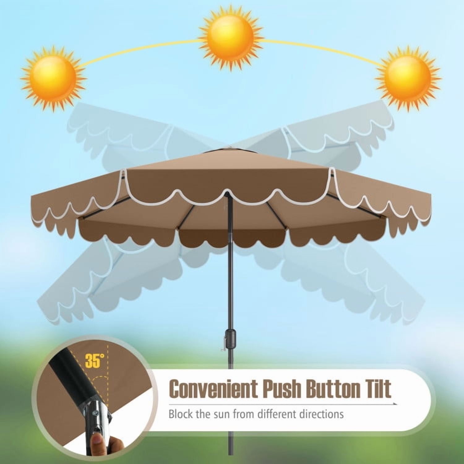 GVN Outdoor Patio Umbrella,Patio Umbrella,10 Feet Patio Umbrella Outdoor Market Umbrella with Crank Tilt Adjustment-Brown