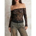 thumbnail image 4 of Women Long Sleeve Crop Tops Sheer Lace Off-Shoulder Shirt Casual Pullovers for Club Streetwear Aesthetic Grunge Clothes, 4 of 10