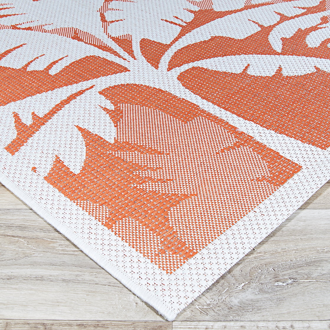 Couristan Monaco Coastal Flora Indoor / Outdoor Area Rug, Ivory-Orange, 5'3" x 7'6"