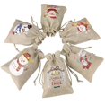 thumbnail image 2 of Lote de 5 unidades de bolsa de lino para Navidad, 9,5x13,5 cm, muñeco de nieve, Papá Noel, patrón de campana pequeña, bolsa de embalaje para regalos de dulces de Año Nuevo, 2 of 4