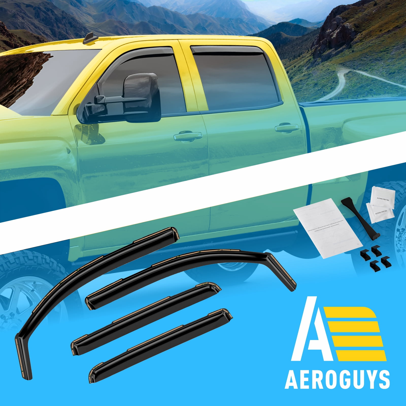 AEROGUYS Extra Durable Window Deflectors In-Channel Window Visors Rain Guards Fit for Chevy Silverado 1500 2014-2018 Crew Cab, Sun Visors, Wind Vent Visors, Car Accessories - 4 pcs. AG0758