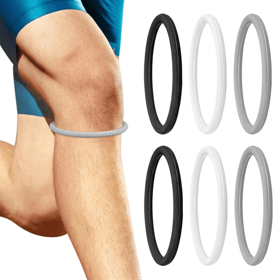 Patella Bands, 6-Pack Black Silicone Patellar Tendon Support Strap, Compression Knee Band, Protective Knee Brace for Running, Jumping, Hiking, and Gym Workout Sports