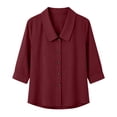 thumbnail image 5 of Ynynloco Womens 3/4 Sleeve Cotton Linen Shirts Peter Pan Collar Button Down Tops Lightweight Breathable Casual Cute Tops, 5 of 8