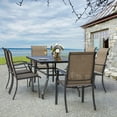 thumbnail image 3 of Nuu Garden 7 Pieces Patio Dining Set, All-Weather Outdoor Furniture with 6 Dining Chairs and 1 Rectangle Steel Dining Table with Umbrella Hole for Patio Deck Garden, Brown, 3 of 10