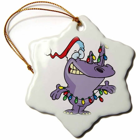 Silly Santa - 3dRose Silly Cute Christmas Santa Rhino, Snowflake Ornament, Porcelain, 3-inch