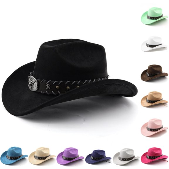 HNMKIU Western Denim Curved Top Hat Woolen Big Brimmed Autumn Winter Style British Jazz Cowboy Black,One Size