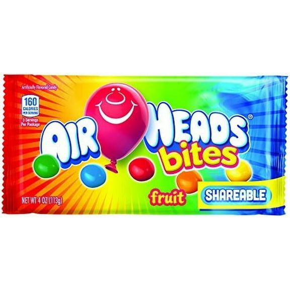 Airheads Bites Candy Peg Bag, Fruit, Non Melting, 4 oz (Bulk Pack of 18)
