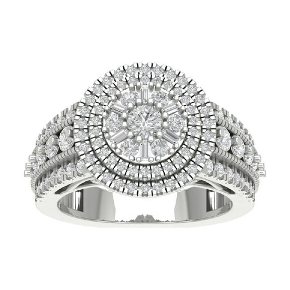 Araiya 14K White Gold Diamond Halo Cluster Ring for Women (1 1/3 cttw, I-J Color, I2-I3 Clarity), Size 7