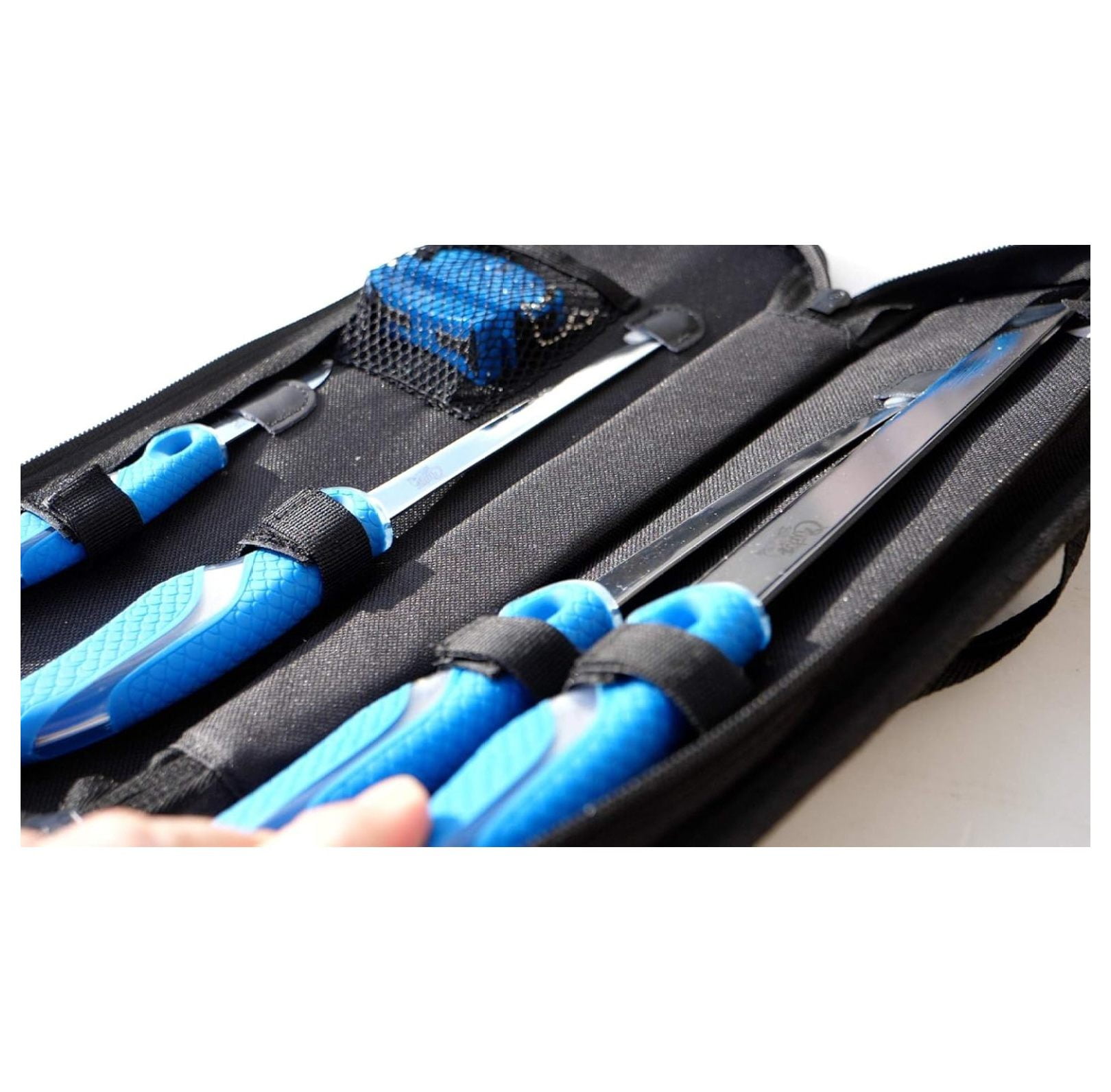 6 Piece Knife & Sharpener Set 4 Knives with Corrosion-Resistant Stainless Steel Blade & Non-Slip Grips, 2-in-1 Knife Sharpener & Ballistic Nylon Carry/Storage Case Included