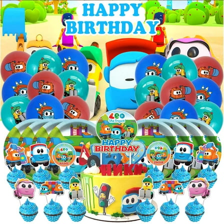Leo The Truck Balloons Plates Party Supplies Decoration Birthday Cake Topper Decor Banner Backdrop Tableware