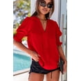 thumbnail image 1 of Women's Red Solid Color Half Sleeve V Neck Blouse, 1 of 19