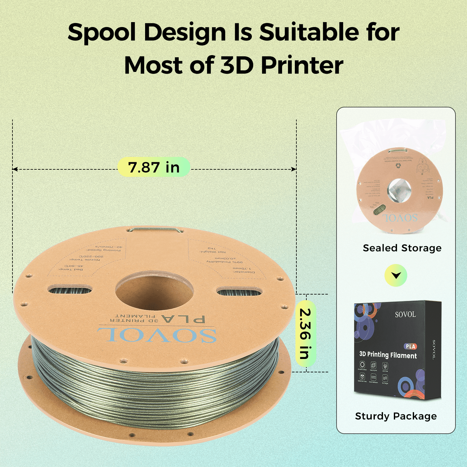 Sovol Silk PLA Filament with Gold Glitter 1kg 1.75mm, Color Changeable 3D Printer Filament 2.2lbs, Chameleon Shiny PLA Material +/-0.03mm, Shimmering 3D Printing Filament, Galaxy Gold