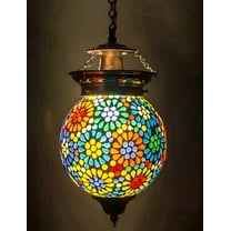CLASSICO Turkish Mosaic Glass Pendant Ceiling Light, Handcrafted Multicolor Glass Shade, E26 Base