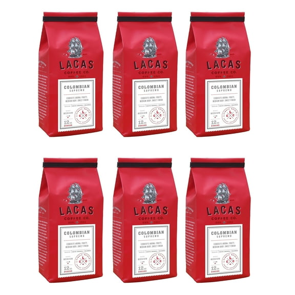 Lacas Colombian Supremo Medium Fine Ground Coffee, 12oz (6 bags)