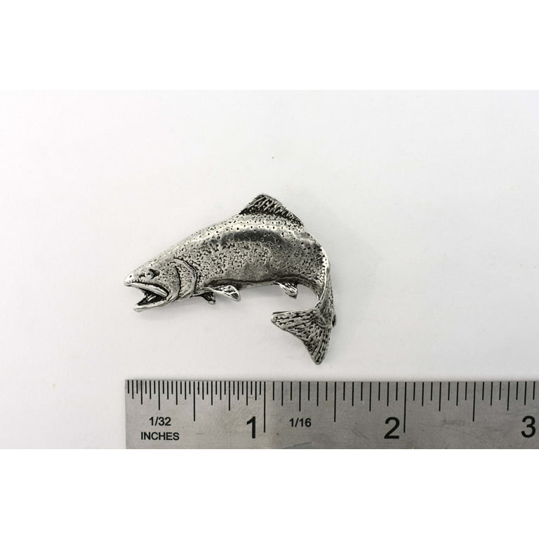 Rainbow Trout Leaping, pewter. Fish, Fishing, Hat, Lapel, Pin, Brooch, Pins, Creative Pewter Designs, Handmade in USA, Over 200 Fish Designs Available