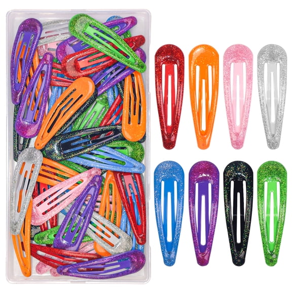 80-Pack Glitter Drop Metal Snap Hair Clips for Women & Girls - Non-Slip Double Grip Barrettes, 8 Stylish Sparkly Colors, 2-Inch Size, Sparkly Hair Accessories for Parties, School & Daily Use
