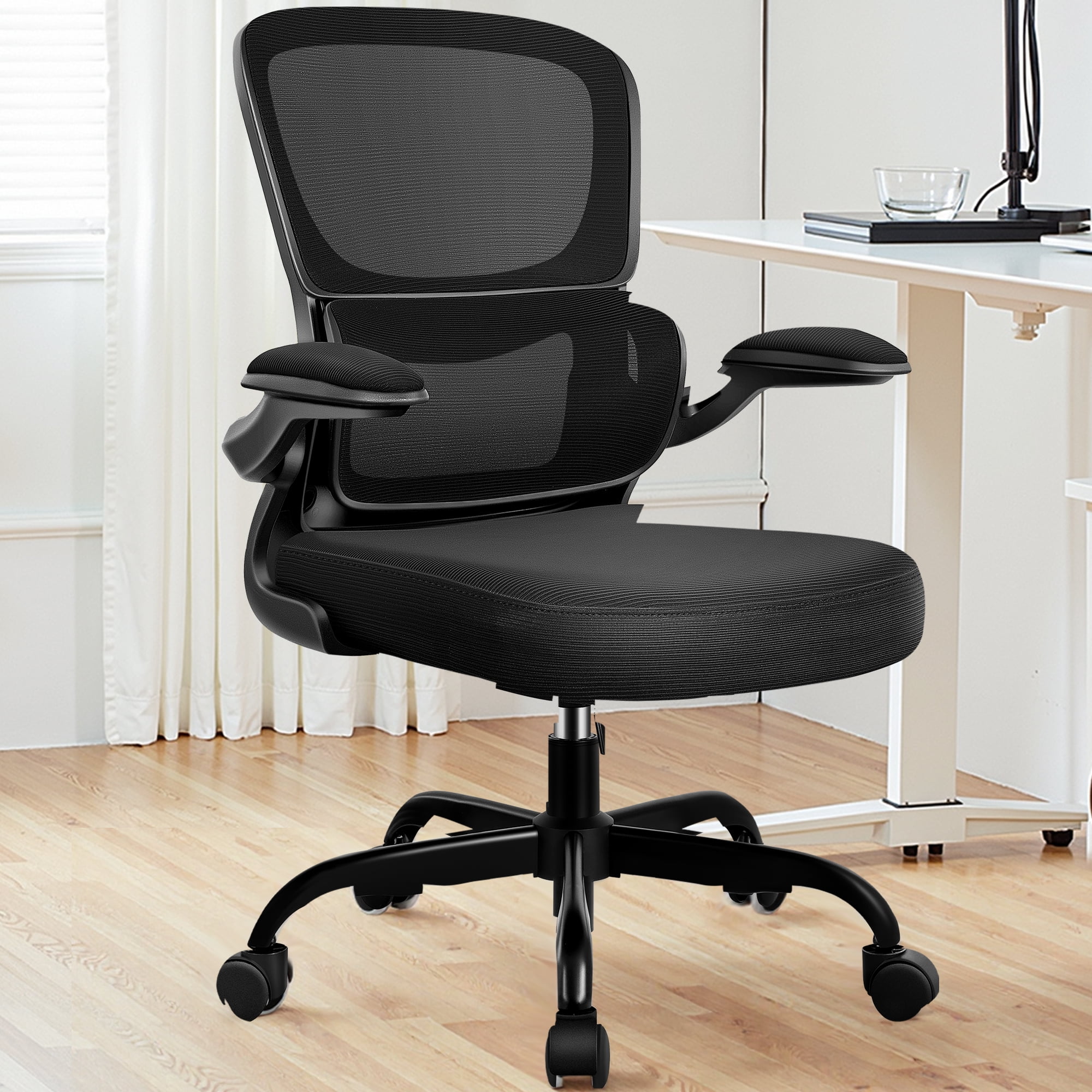 COOLHUT Office Chair, Ergonomic Desk Chair with Lumbar Support and Adjustable Armrests, Breathable Mesh Computer Gaming Chair, Reclining Task Chair for Home Office, Black
