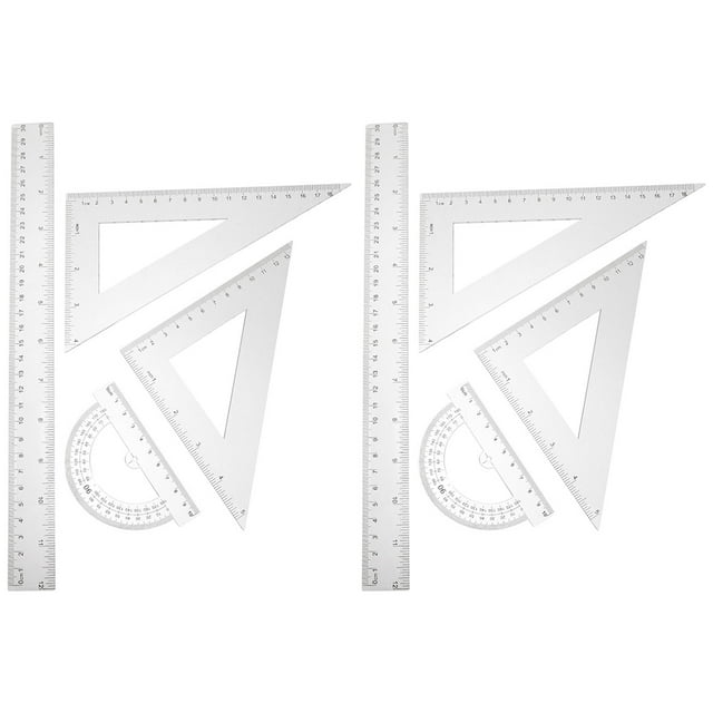 KAKOWELY Math Teaching Protractor 2 Sets Clear Ruler Clear Protractor Professional Triangle Ruler Ruler Set For Drawing Triangular Scale Ruler Set Drafting Tools